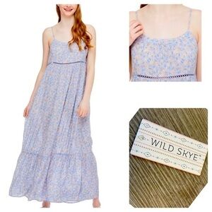 Nwt WILD SKYE blue floral flowy long sleeveless maxi sundress dress.